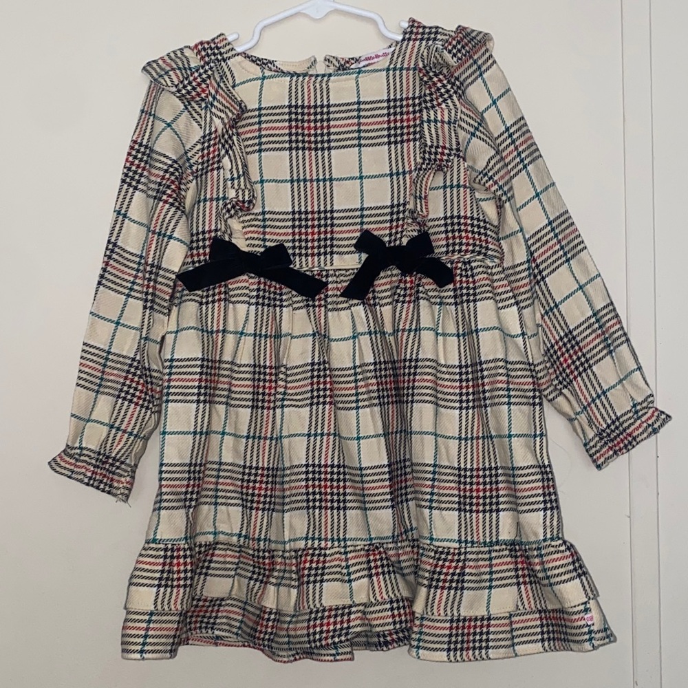 Ruffle Butts Cream Plaid Dress with Black Velvet Bows